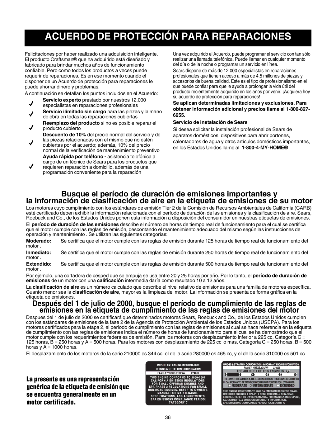 Craftsman 247.77099 operating instructions Acuerdo DE Protección Para Reparaciones 