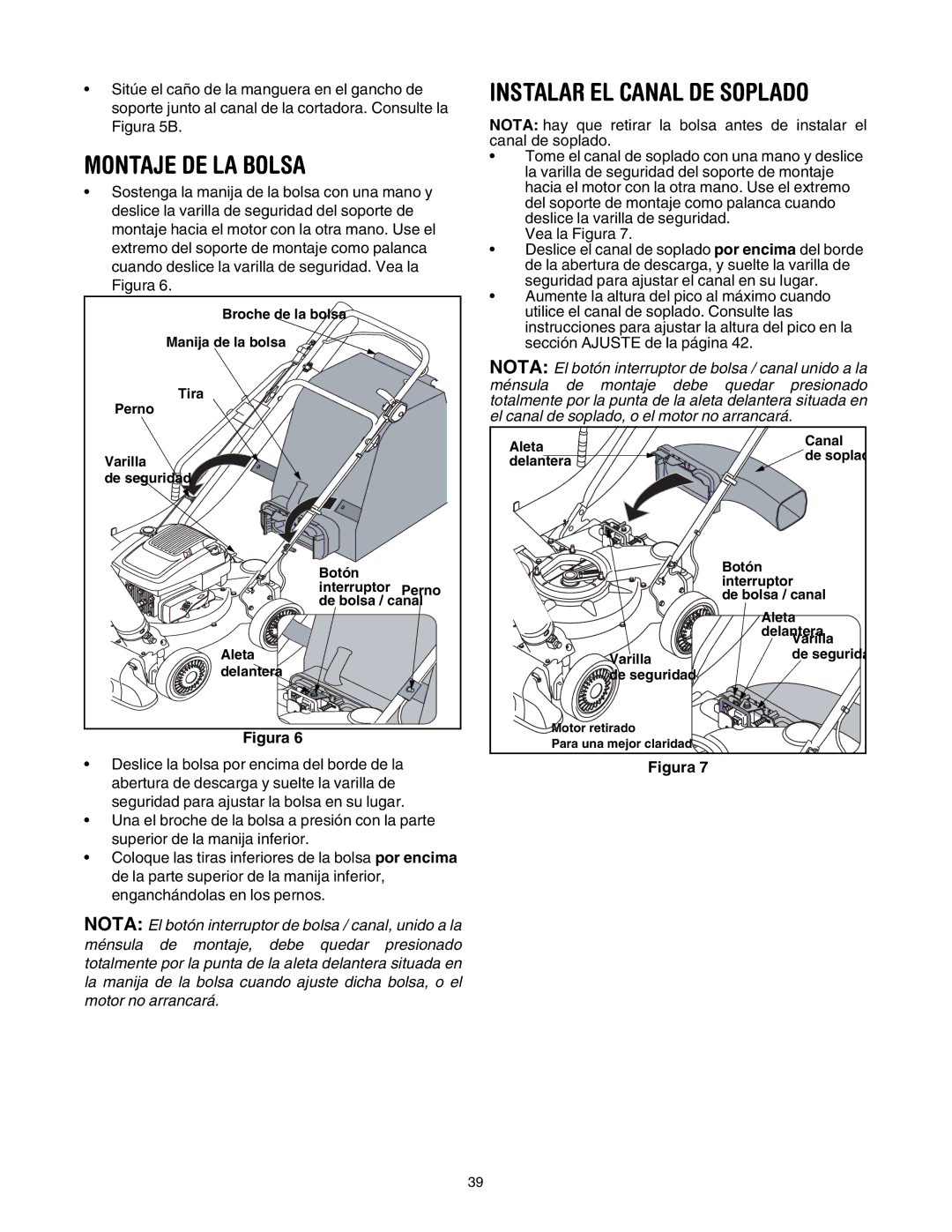 Craftsman 247.77099 operating instructions Montaje DE LA Bolsa, Instalar EL Canal DE Soplado 