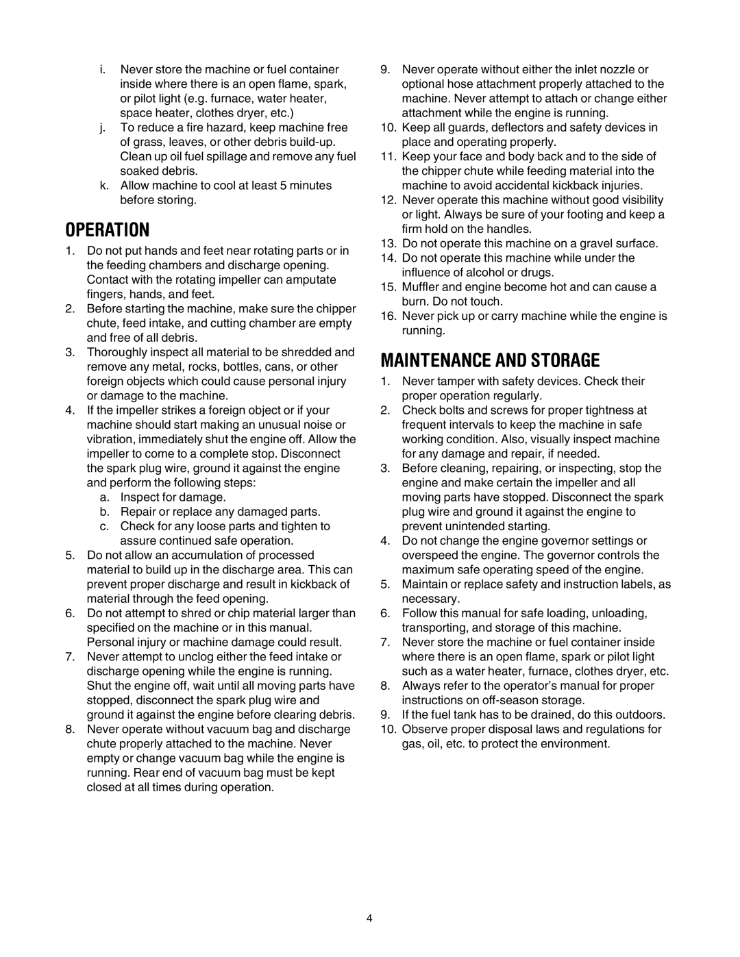 Craftsman 247.77099 operating instructions Operation, Maintenance and Storage 