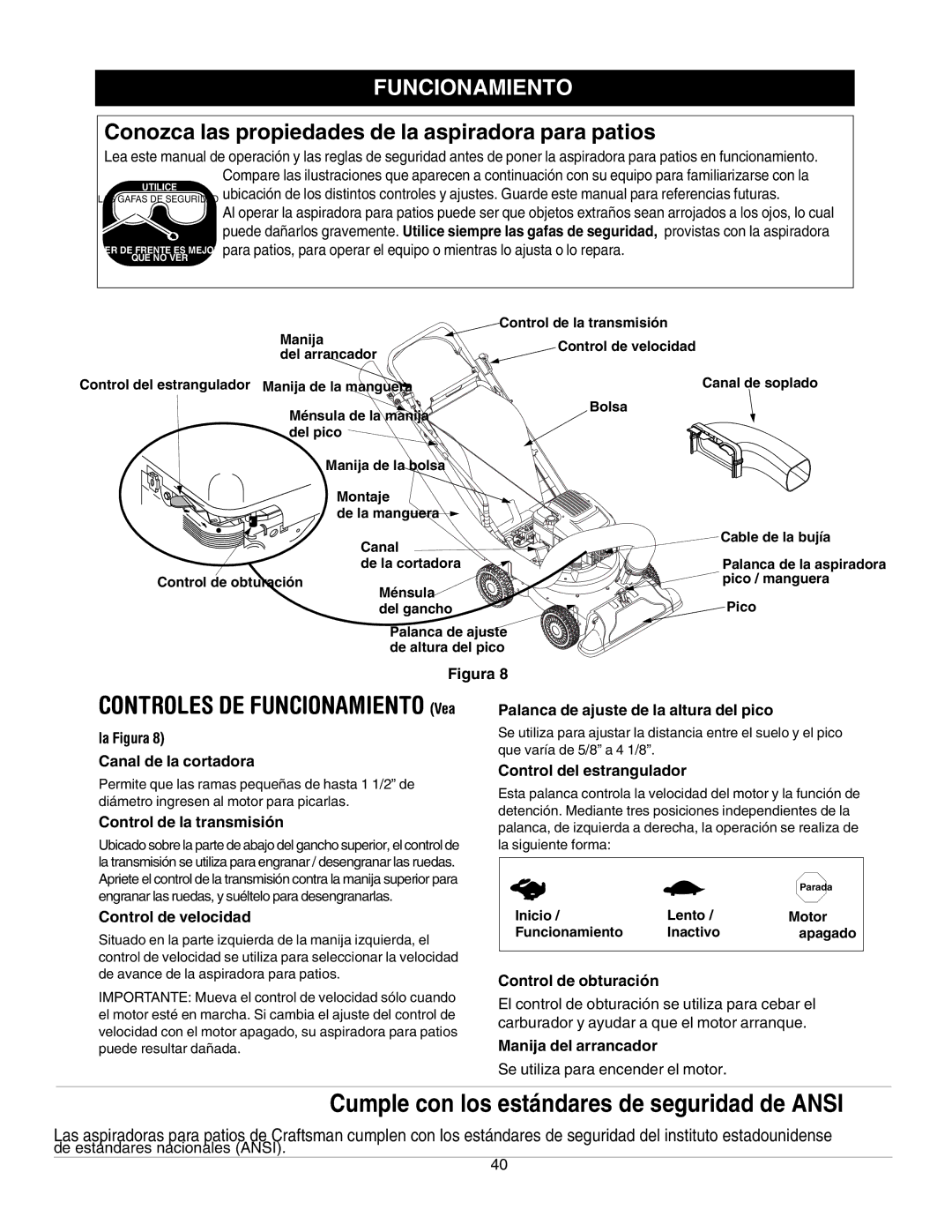 Craftsman 247.77099 operating instructions Funcionamiento 