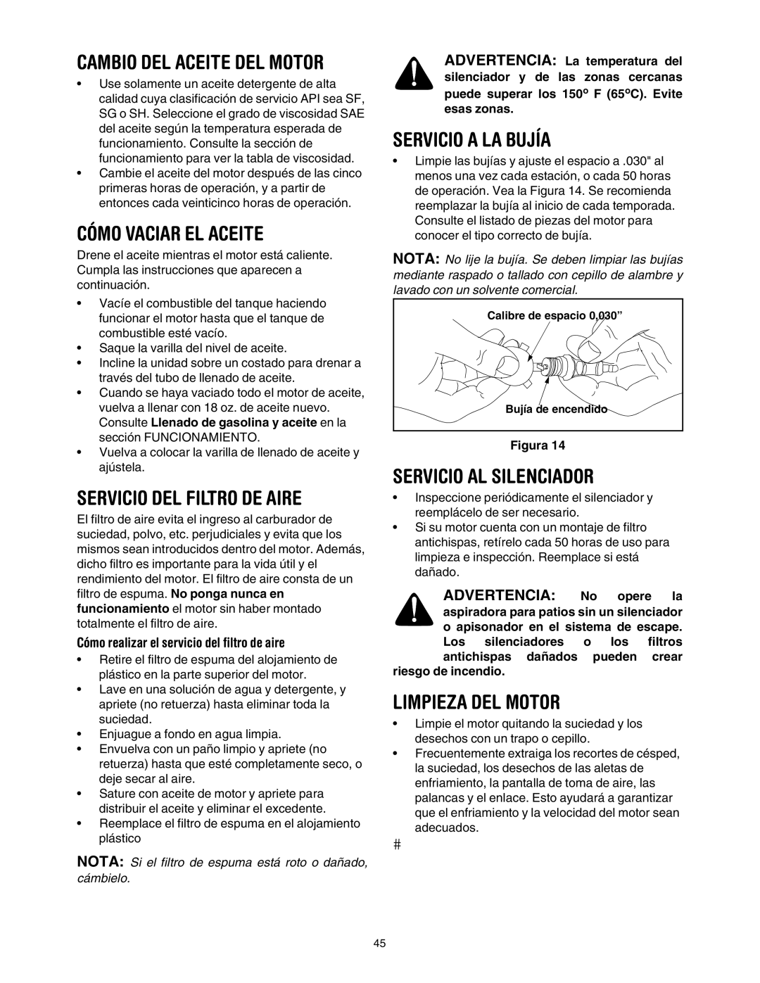 Craftsman 247.77099 Cómo Vaciar EL Aceite, Servicio DEL Filtro DE Aire, Servicio a LA Bujía, Servicio AL Silenciador 