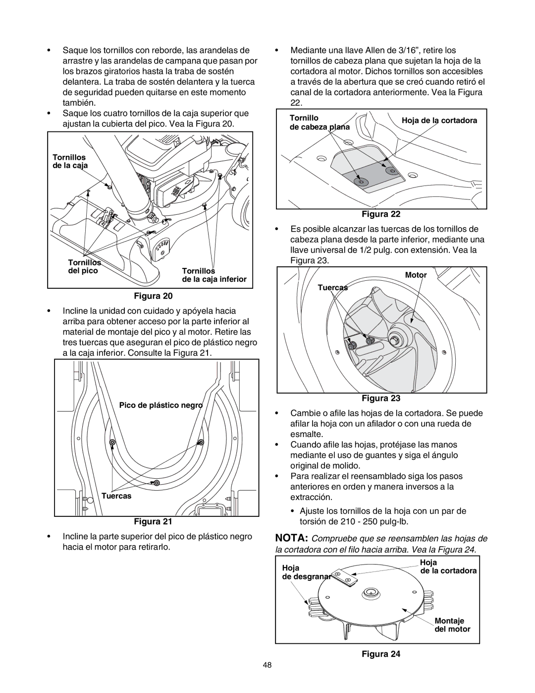 Craftsman 247.77099 operating instructions Tornillos De la caja Del pico De la caja inferior 