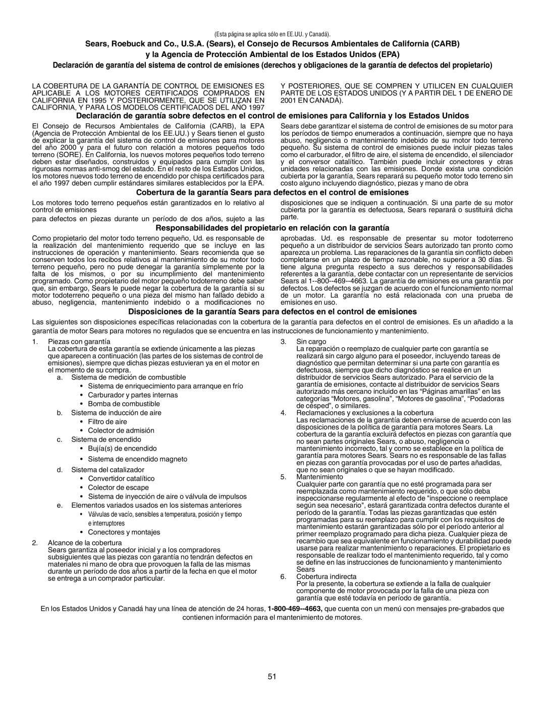 Craftsman 247.77099 operating instructions Esta página se aplica sólo en EE.UU. y Canadá 