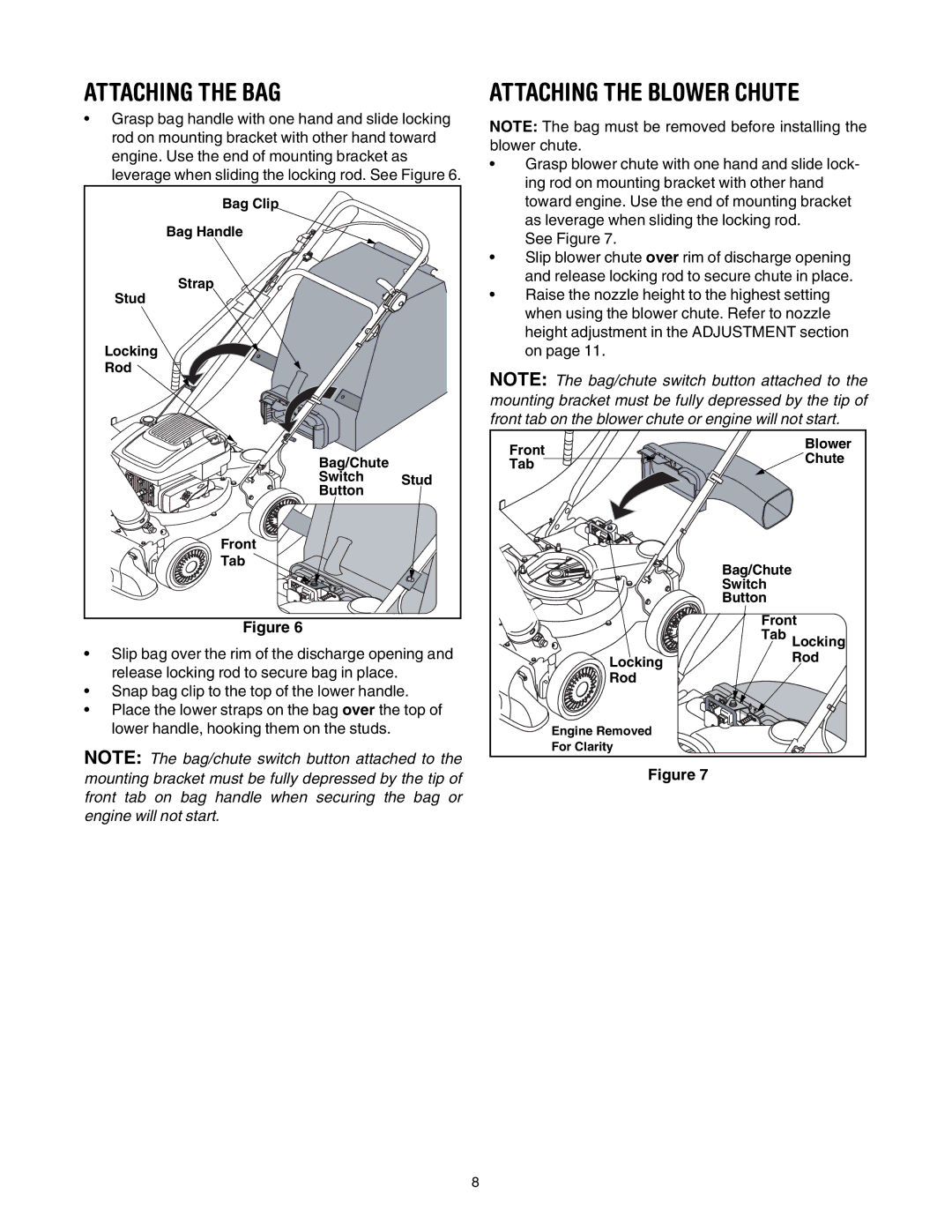 Craftsman 247.77099 operating instructions Attaching the BAG, Attaching the Blower Chute 