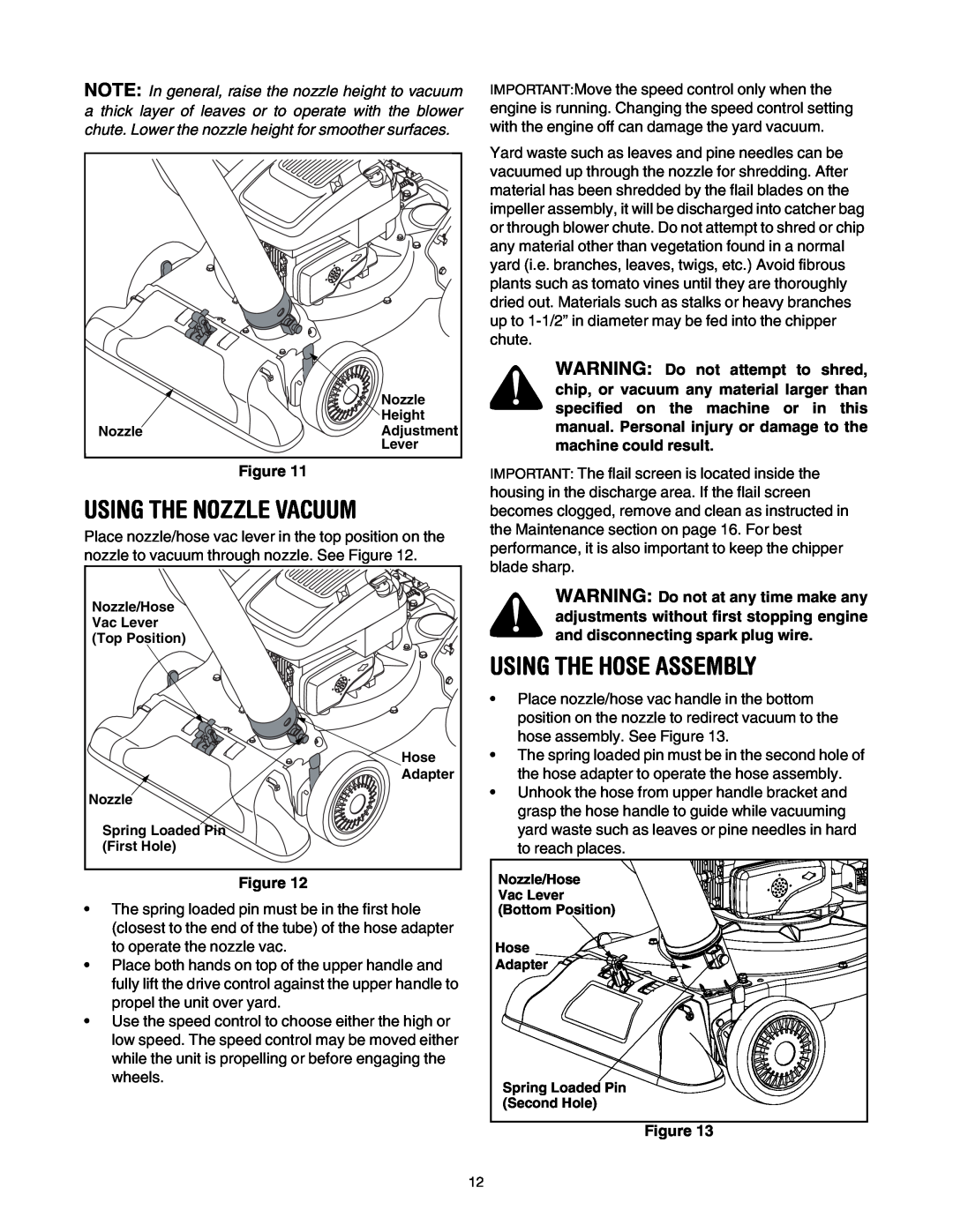 Craftsman 247.77099 operating instructions Using The Nozzle Vacuum, Using The Hose Assembly, Figure 