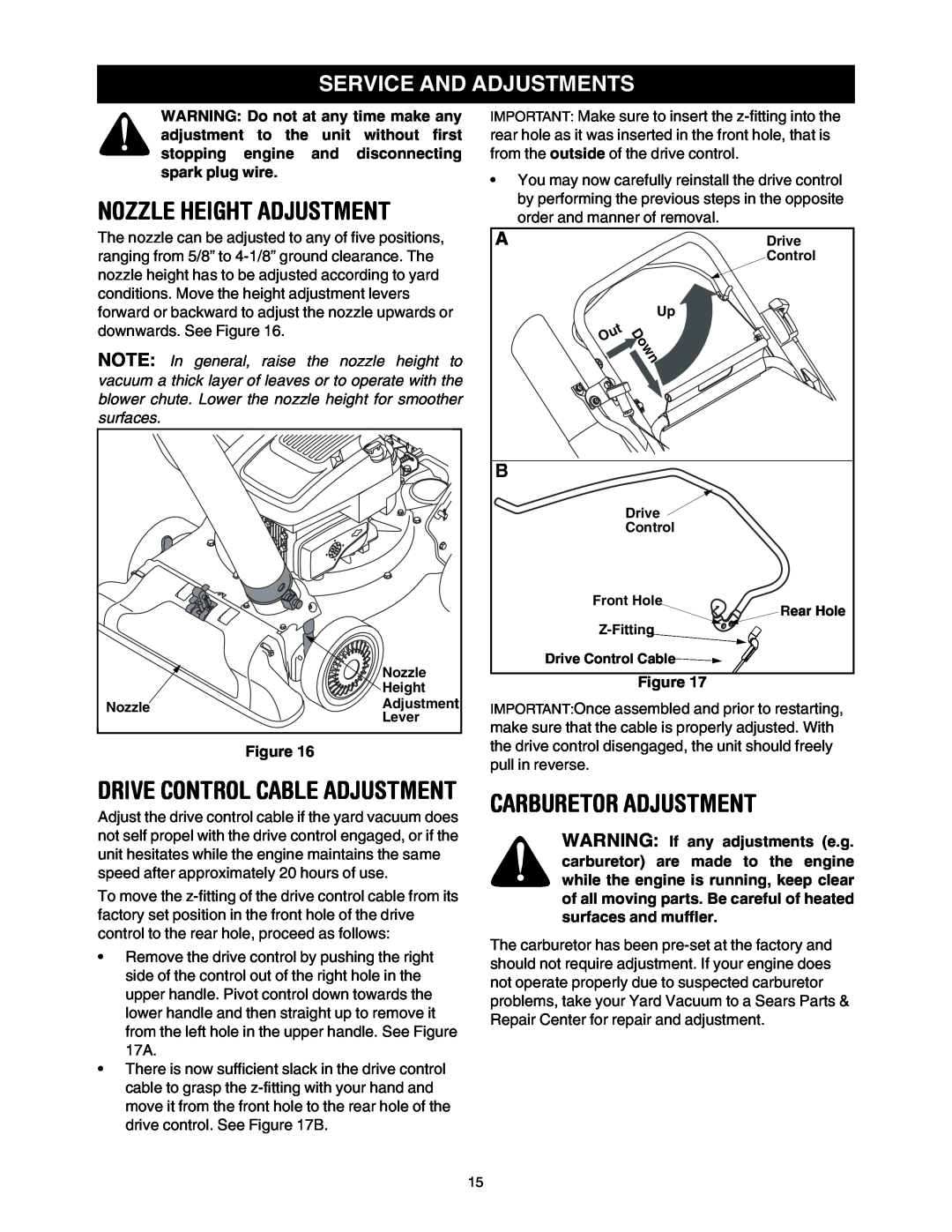 Craftsman 247.77099 operating instructions Carburetor Adjustment, Service And Adjustments, Nozzle Height Adjustment, Figure 