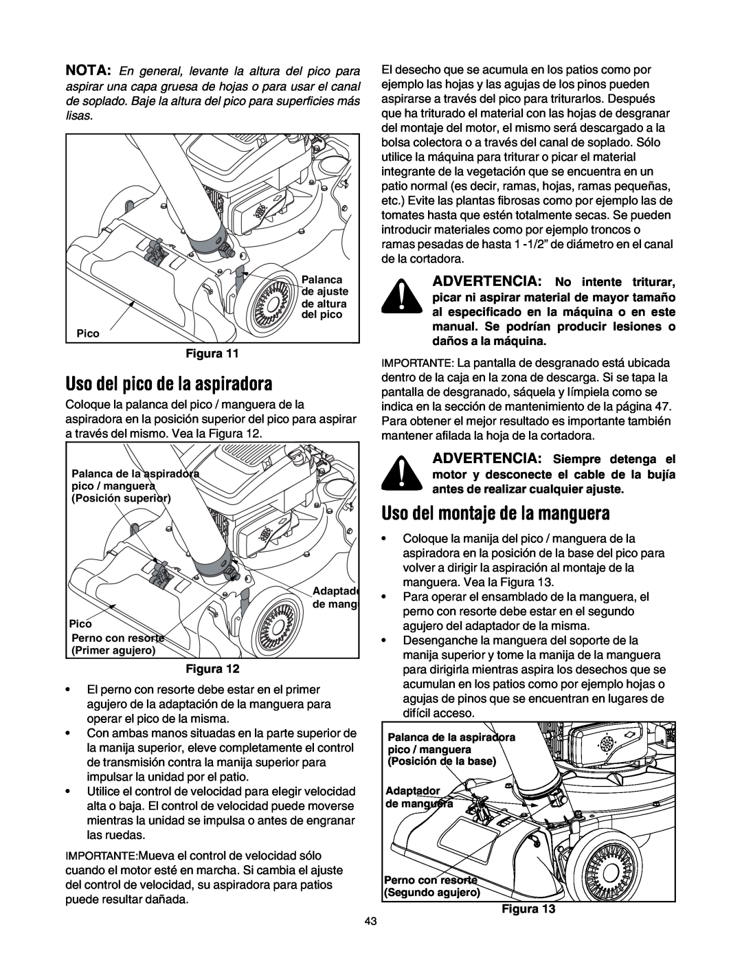 Craftsman 247.77099 operating instructions Uso del pico de la aspiradora, Uso del montaje de la manguera, Figura 