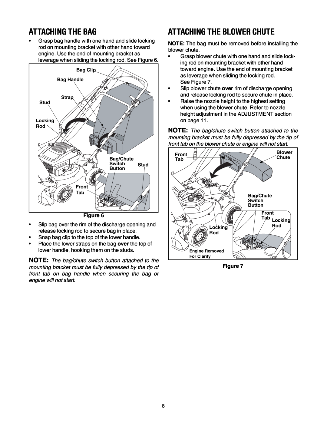 Craftsman 247.77099 operating instructions Attaching The Bag, Attaching The Blower Chute, Figure 