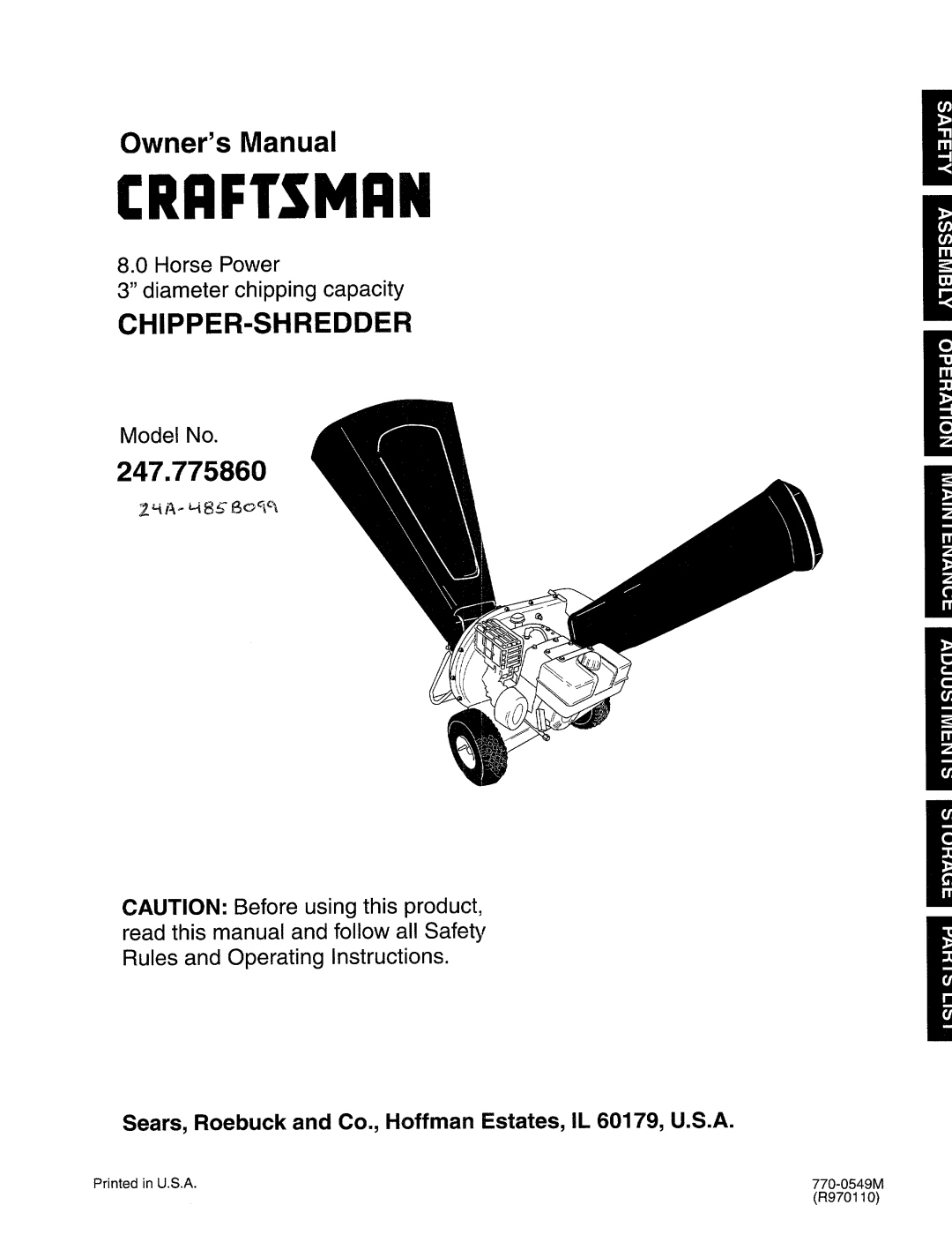 Craftsman 247.77586 manual Craftsman 