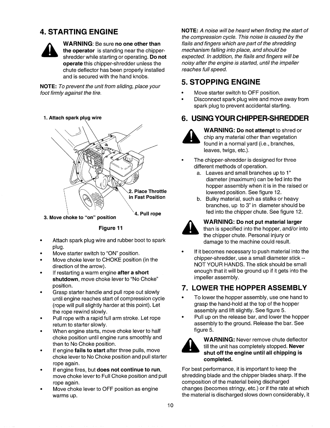 Craftsman 247.77586 Starting Engine, Stopping Engine, Using Your CHIPPER-SHREDDER, Move choke to on position, Completed 