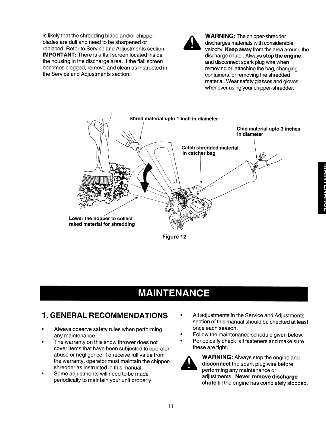 Craftsman 247.77586 manual General Recommendations, Shred material upto 1 inch in diameter 