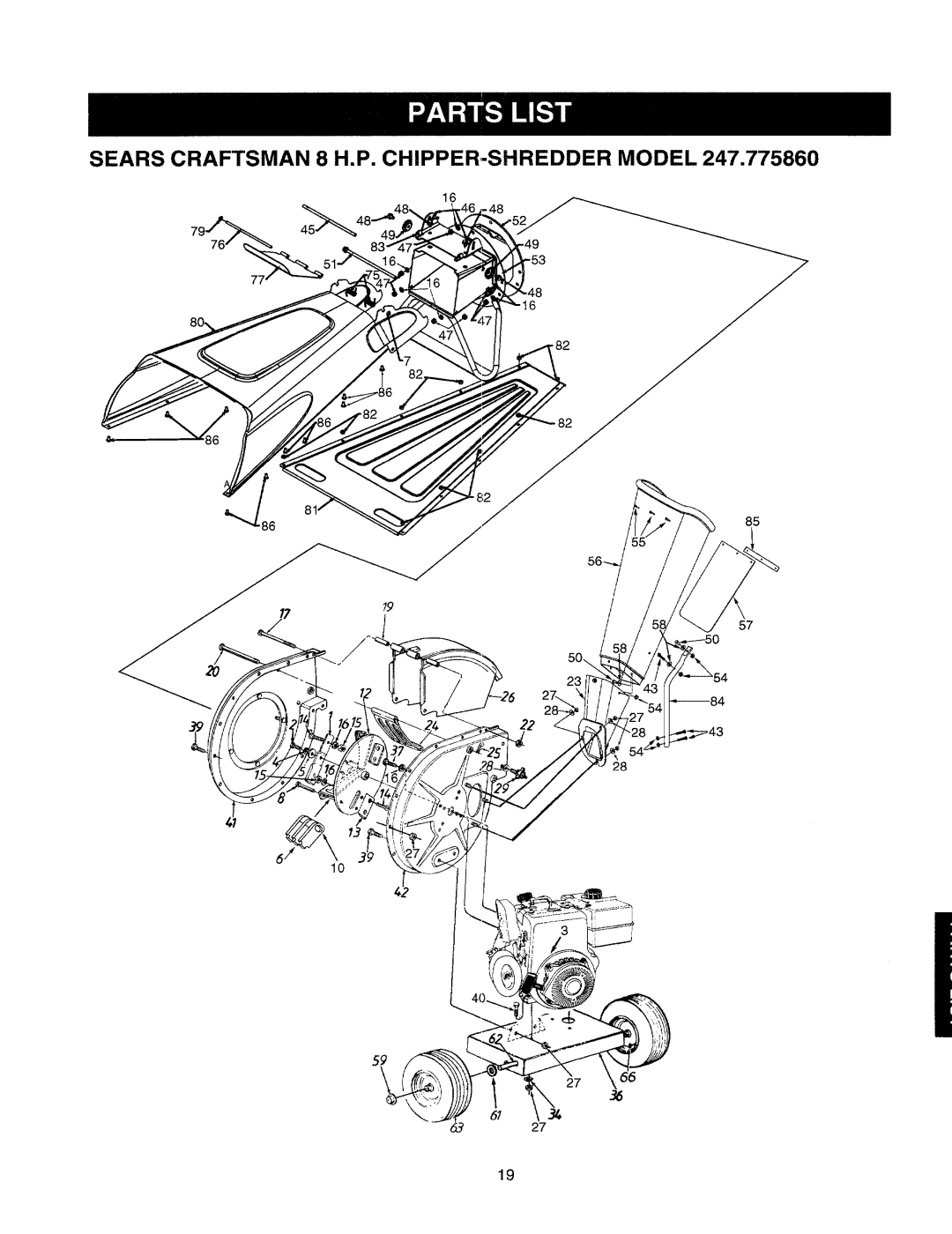 Craftsman 247.77586 manual Sears Craftsman 8 H.P. CHIPPER=SHREDDER Model 