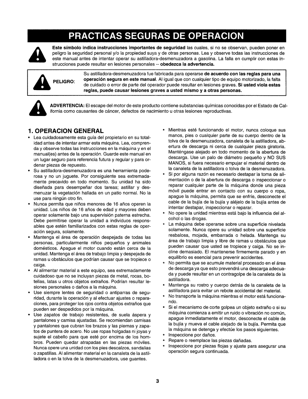 Craftsman 247.77586 manual Operacion General, Segura en este Manual. AI igual 