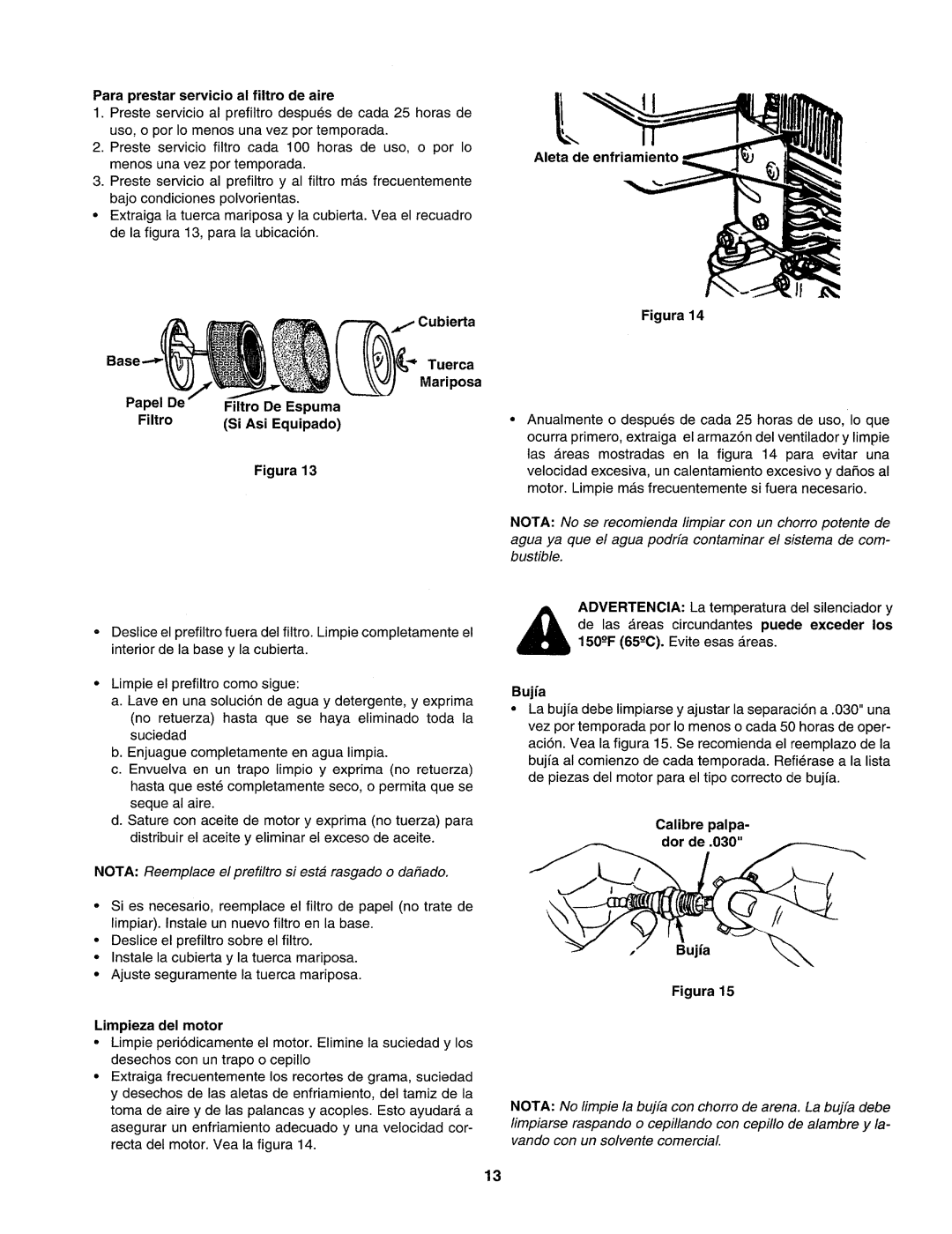 Craftsman 247.77586 manual Para prestar servicio al filtro de aire, Cubierta Base Tuerca, Papel De Filtro De Espuma, Bujfa 