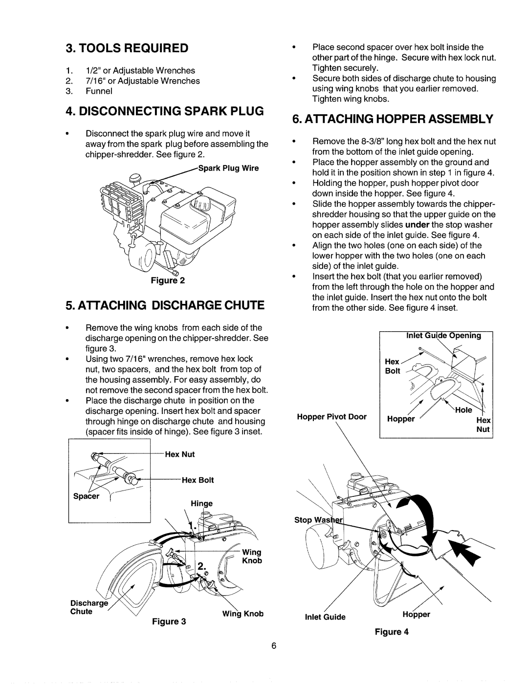 Craftsman 247.77586 manual Tools Required, Disconnecting Spark Plug, Hex Bolt Hinge, Hopper 