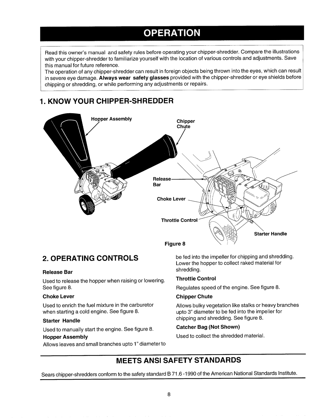 Craftsman 247.77586 manual Operating Controls, Meets Ansi Safety Standards, RlreaSe Starter Handle, Throttle Control 