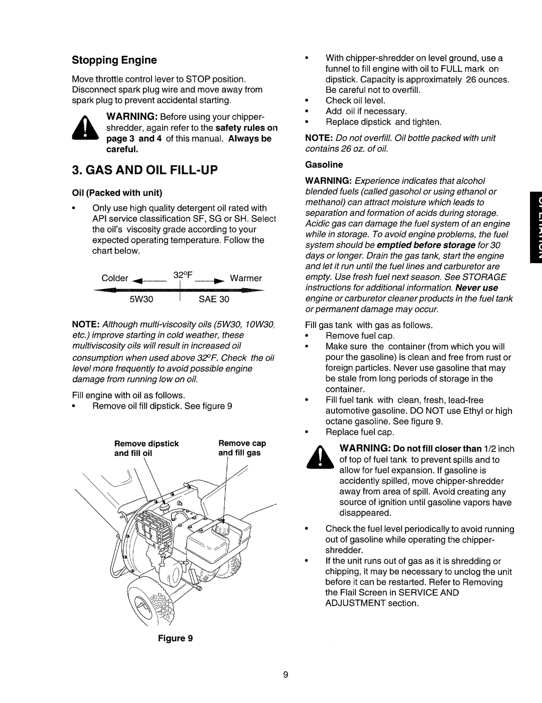 Craftsman 247.77586 manual GAS and OIL FILL-UP, Oil Packed with unit, Remove cap, Fill gas, Gasoline 