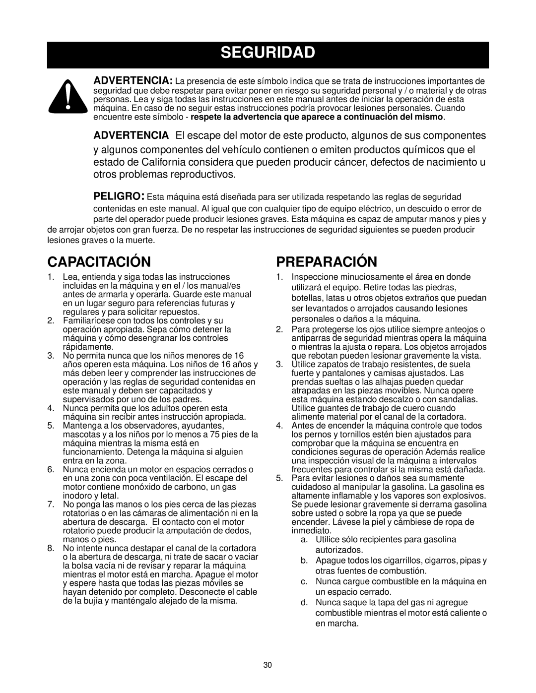 Craftsman 247.77635 manual Seguridad, Capacitación 