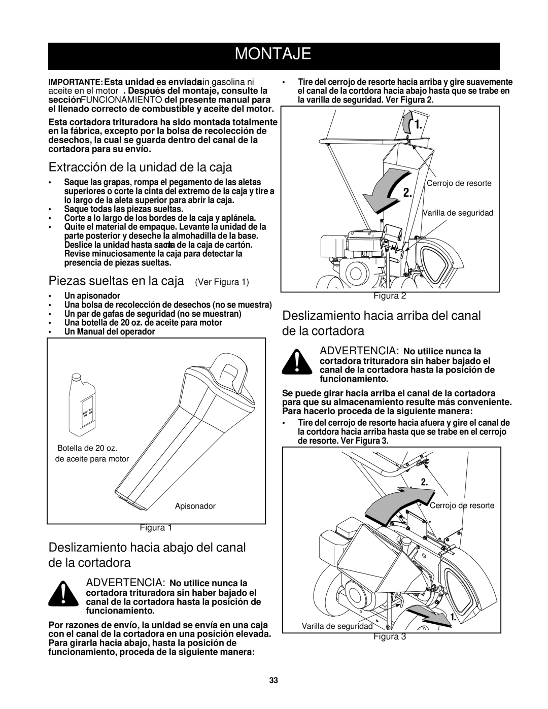 Craftsman 247.77635 manual Montaje, Extracción de la unidad de la caja, Piezas sueltas en la caja Ver Figura 