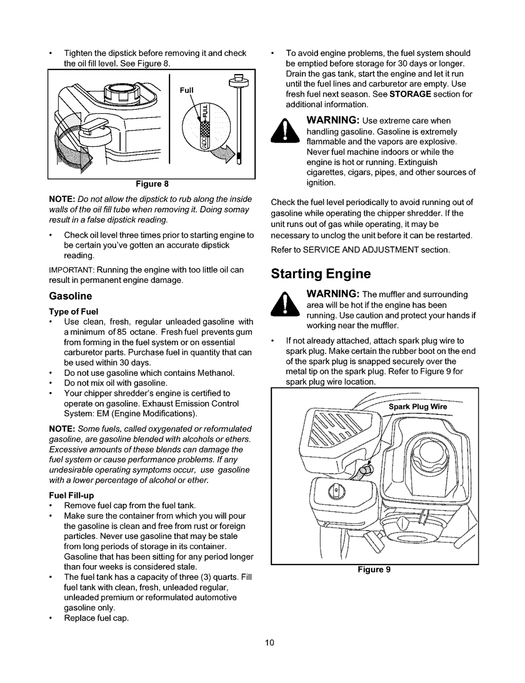 Craftsman 247.776350 manual Starting Engine, Gasoline, Full, Type of Fuel 