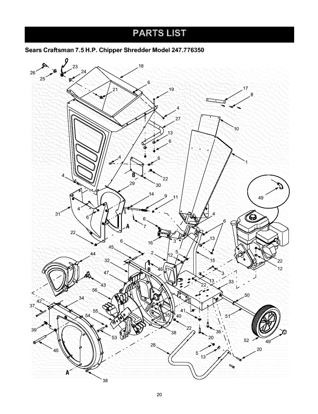 Craftsman 247.776350 manual Sears Craftsman 7.5 H.P. Chipper Shredder Model 