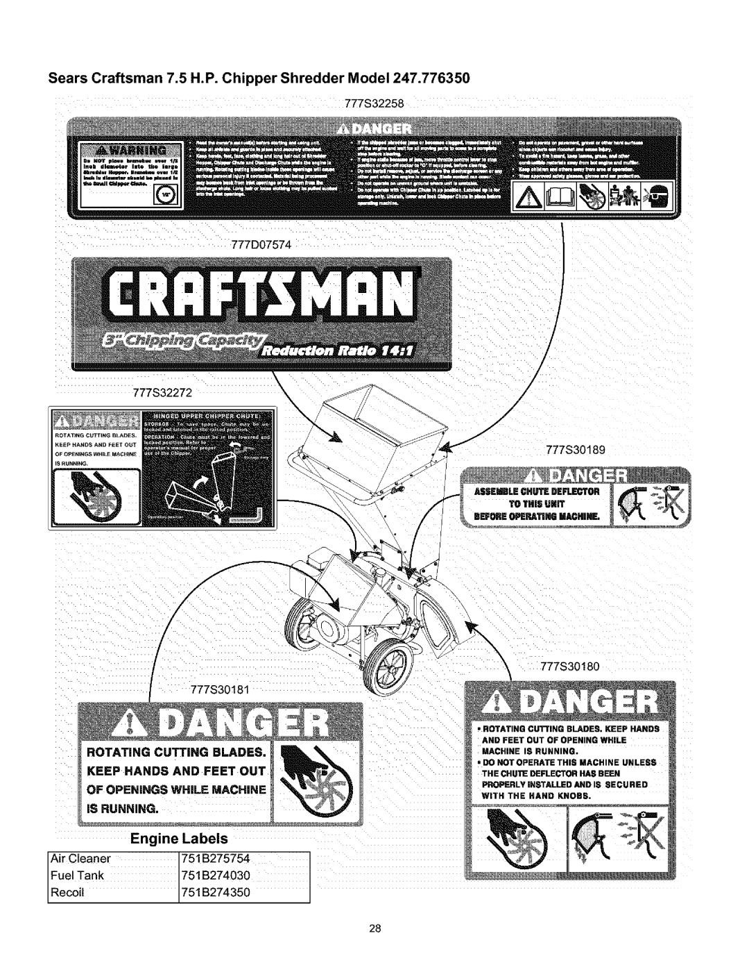 Craftsman 247.776350 manual 777S30180, Engine Labels 