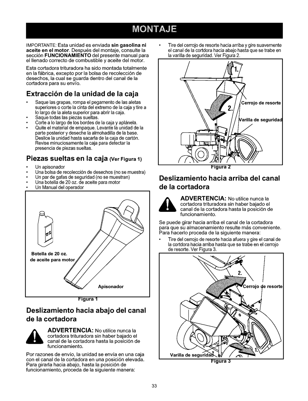 Craftsman 247.776350 manual Extraccibn de la unidad de la caja, Piezas sueltas en la caja VerFigura1 