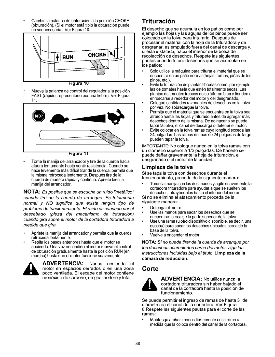 Craftsman 247.776350 manual NosernecesariaVerFigura10, Trituracibn, Corte, Limpieza de la tolva 