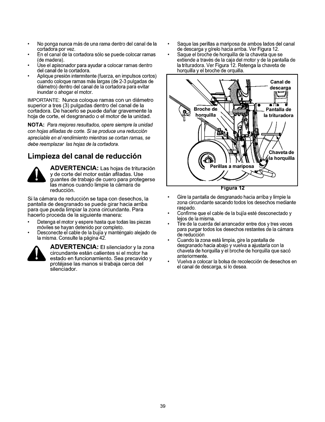 Craftsman 247.776350 manual Limpieza del canal de reduccibn, La horquilla 