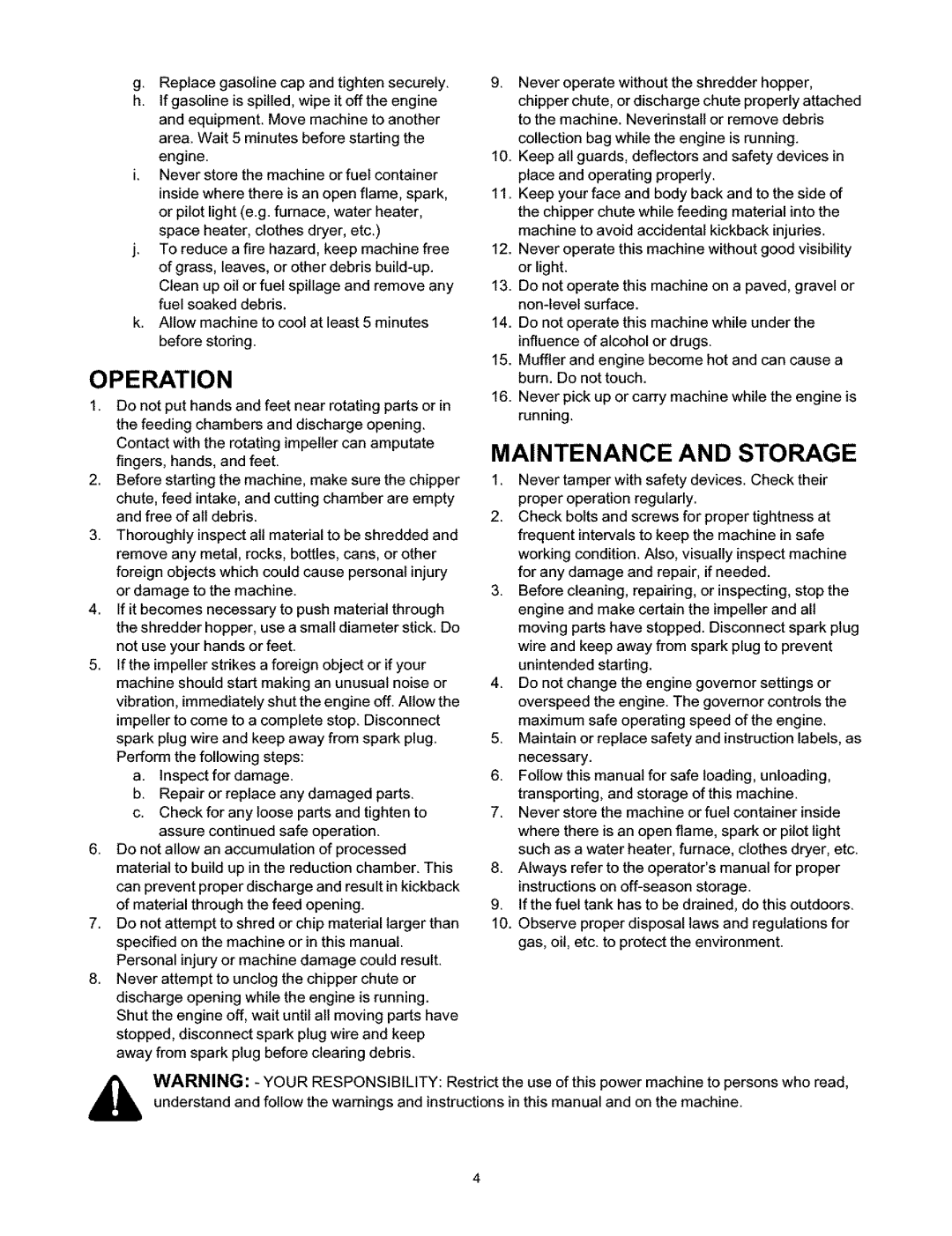 Craftsman 247.776350 manual Operation, Allowmachinetocootatleast5minutes Beforestoring 