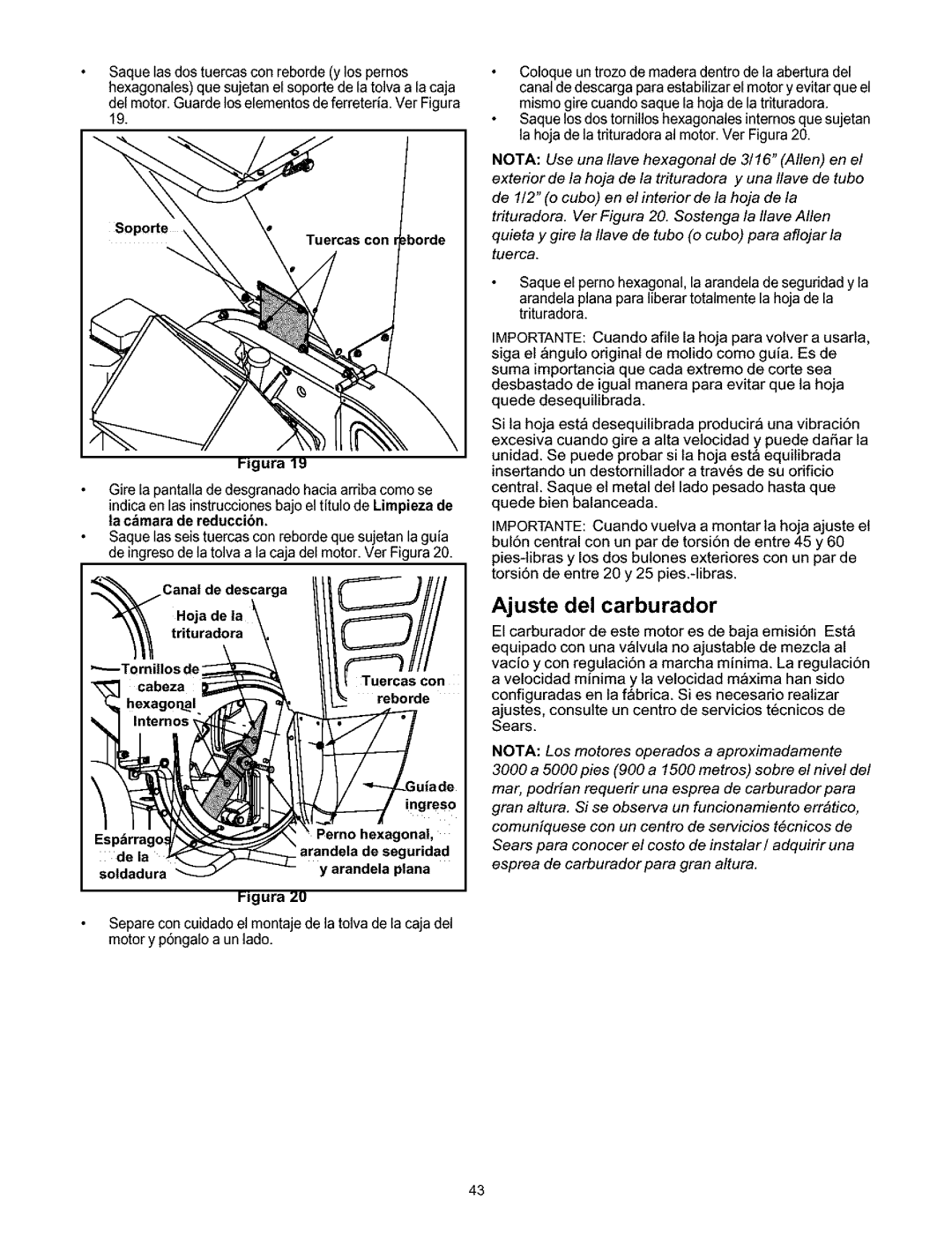 Craftsman 247.776350 manual Ajuste del carburador, Tuercas con, Reborde, Igura zo 