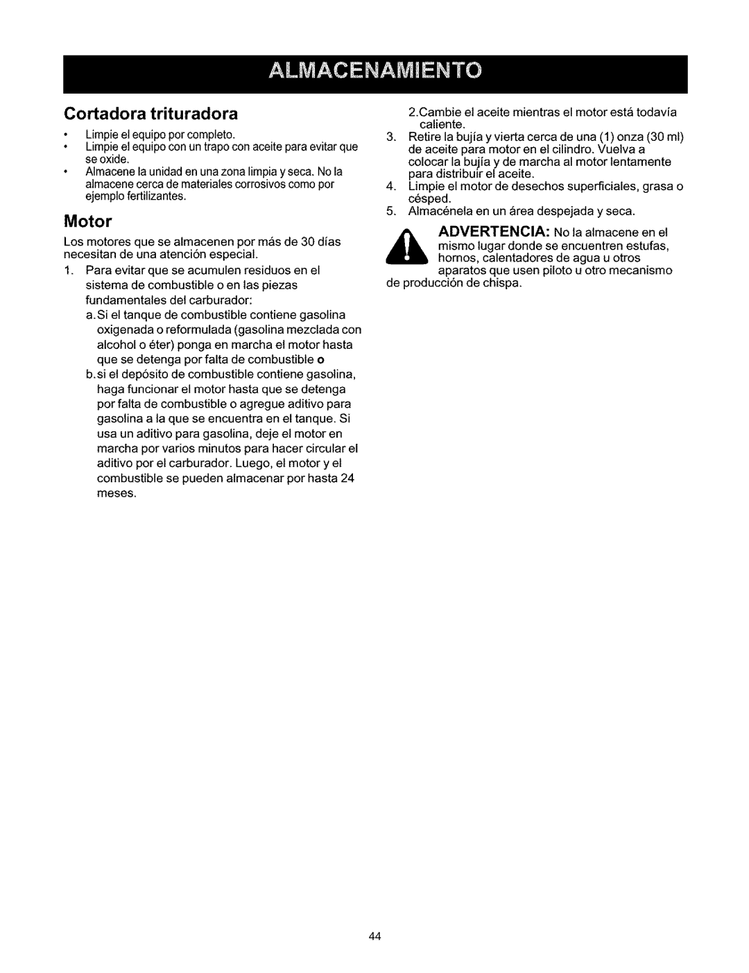 Craftsman 247.776350 manual Cortadora trituradora, Motor 