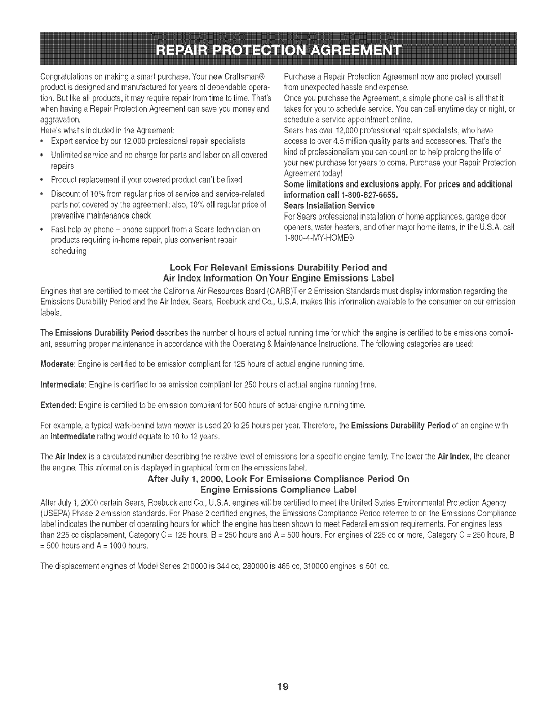 Craftsman 247.776360 manual Air index information On Your Engine Emissions Labe 