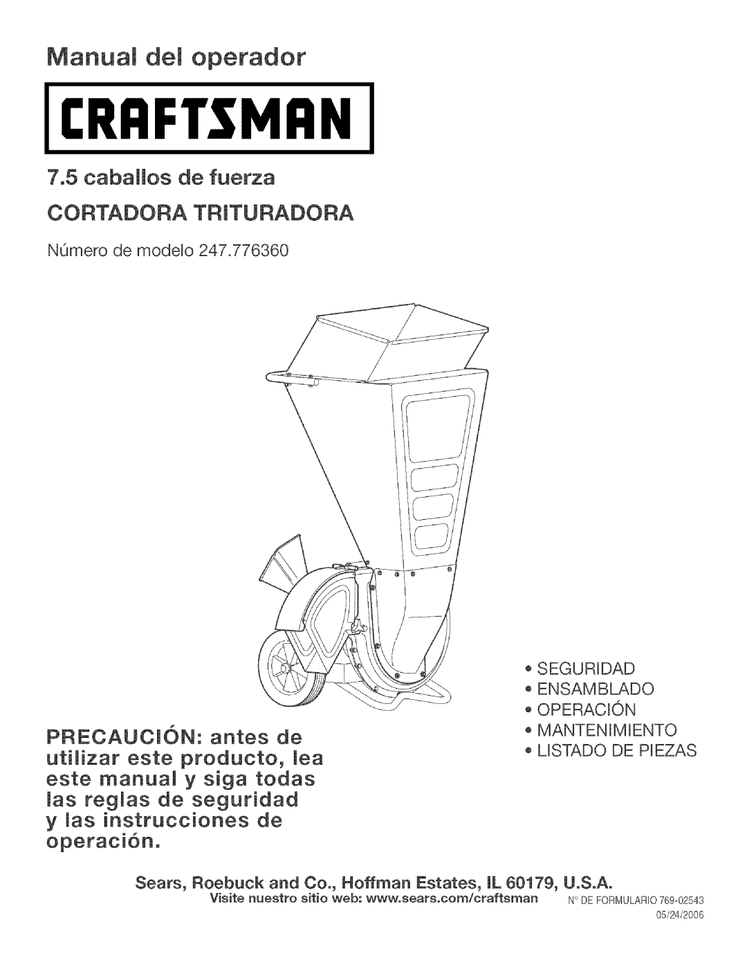 Craftsman 247.776360 manual NOmero de modelo, Visite nuestro sitio web www, sears,com/craftsman 