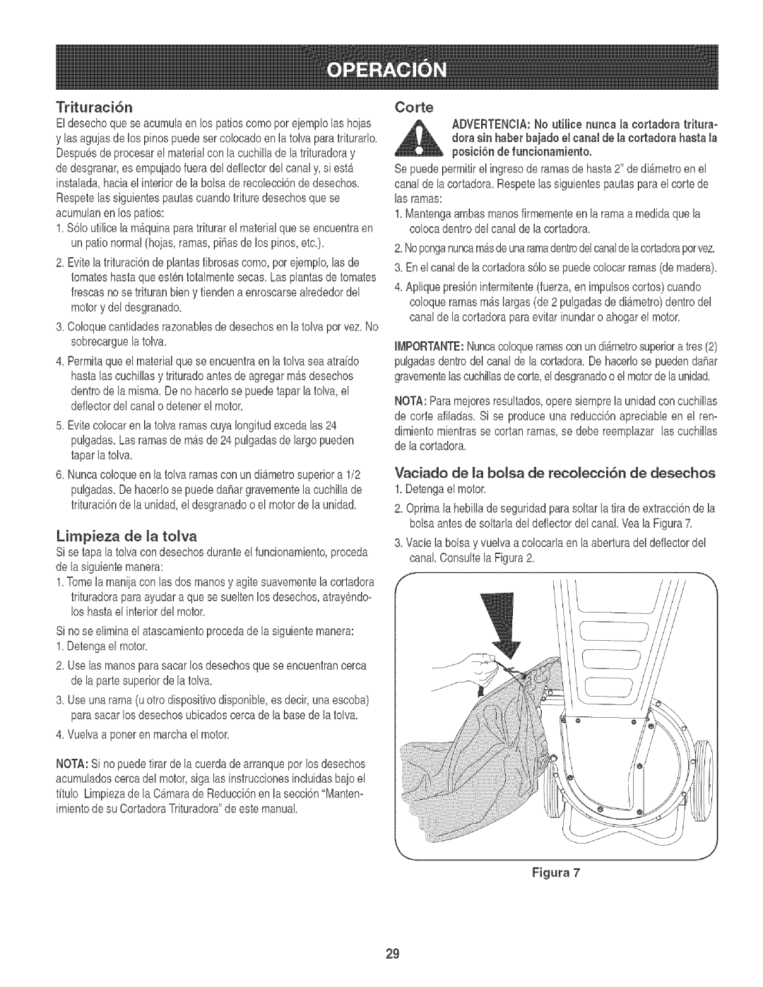 Craftsman 247.776360 Corte, EIdesechoquese acumuiaen los patioscomoporeiempIolas hoias, Vuelvaa poneren marchael motor 