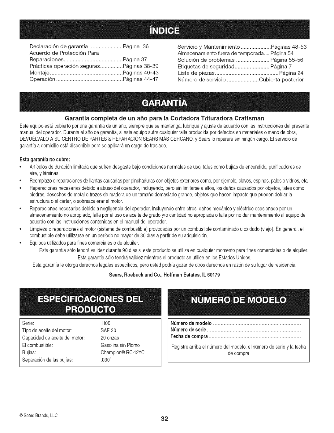 Craftsman 247.776370 manual Cubierta posterior 