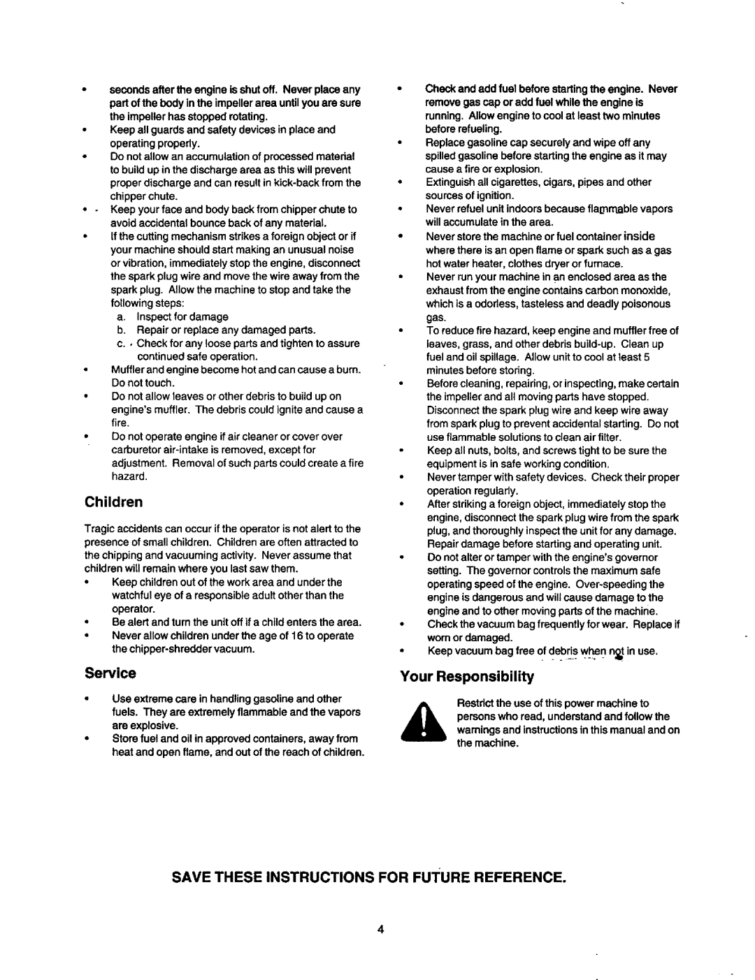 Craftsman 247.77763 owner manual Save These Instructions for Future Reference 