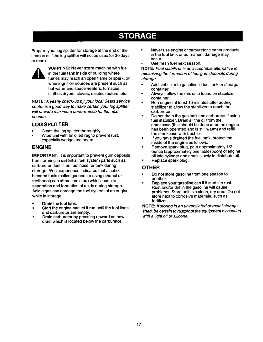 Craftsman 247.79452 owner manual LOG Splitter, Start the engine and let it run until the fuel lines 