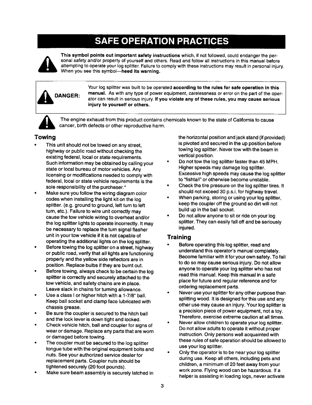 Craftsman 247.79452 Towing, Training, To the rules for safe operation This Manual, Injury to Yourself or others 