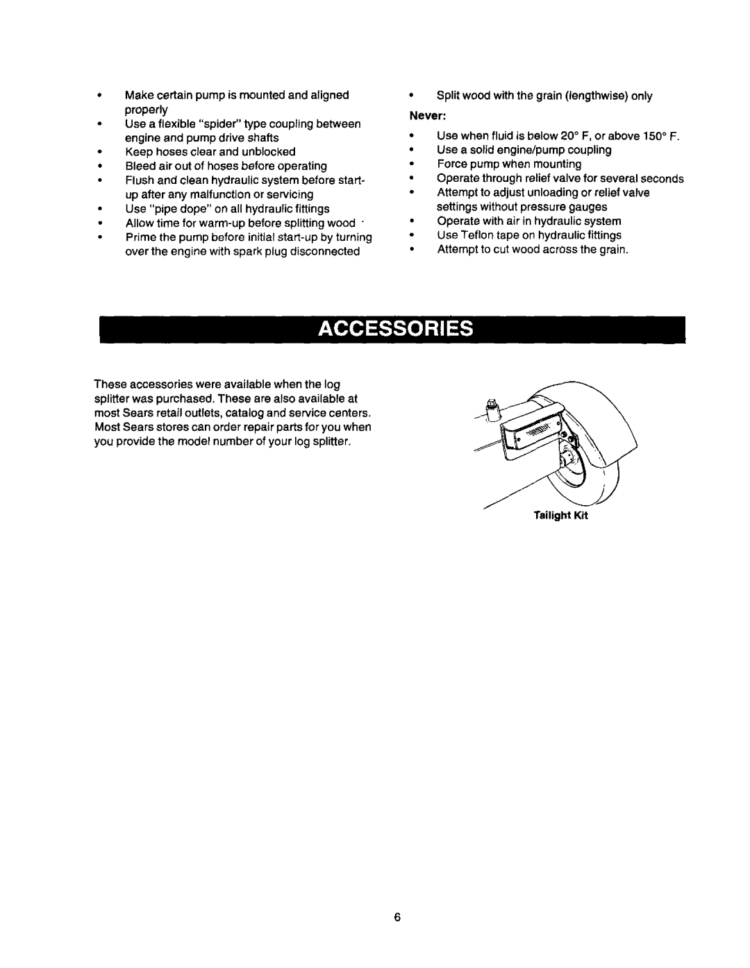 Craftsman 247.79452 owner manual Never, Tailight Kit 