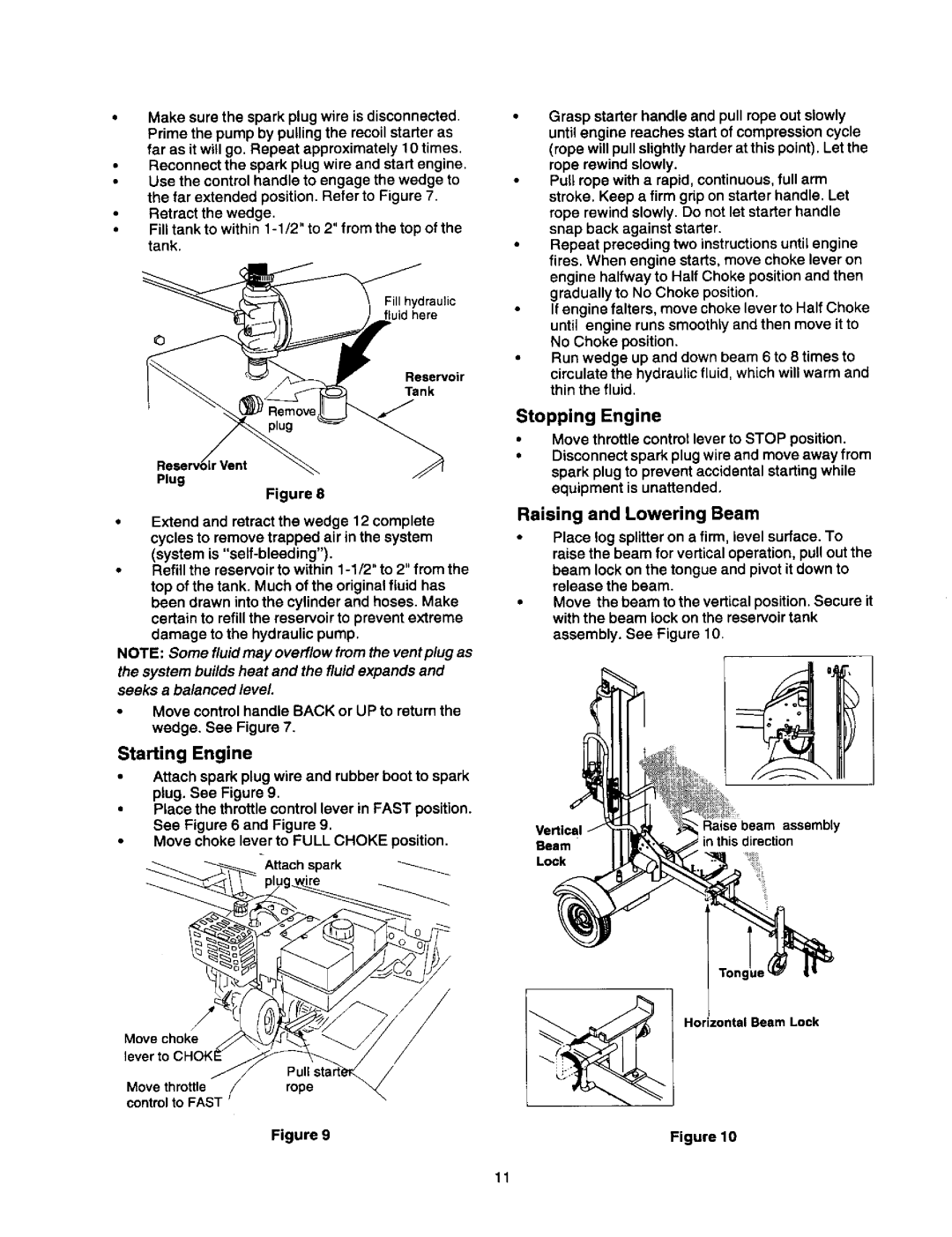 Craftsman 247.79452 owner manual Starting Engine, Stopping Engine, Raising and Lowering Beam 