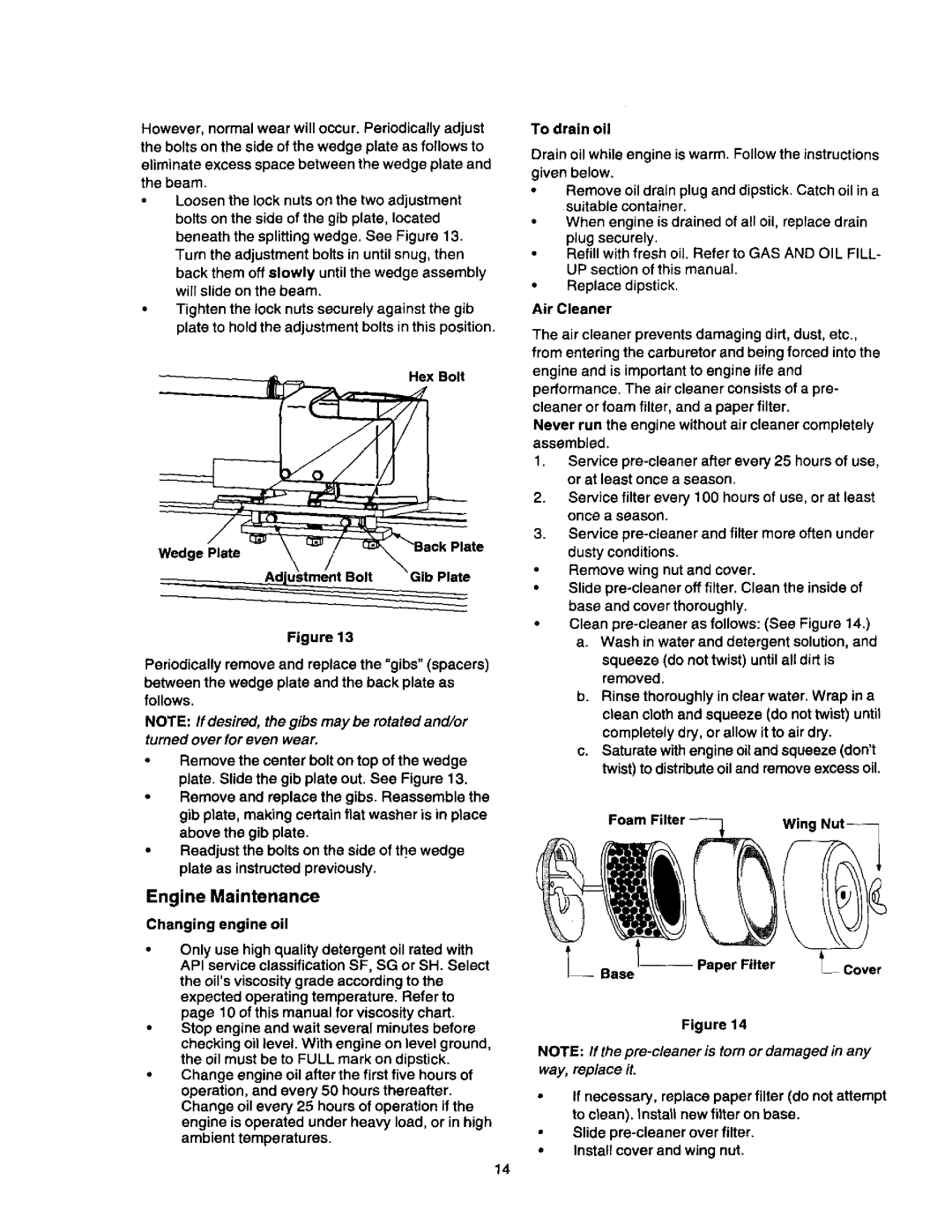 Craftsman 247.79452 owner manual Engine Maintenance 
