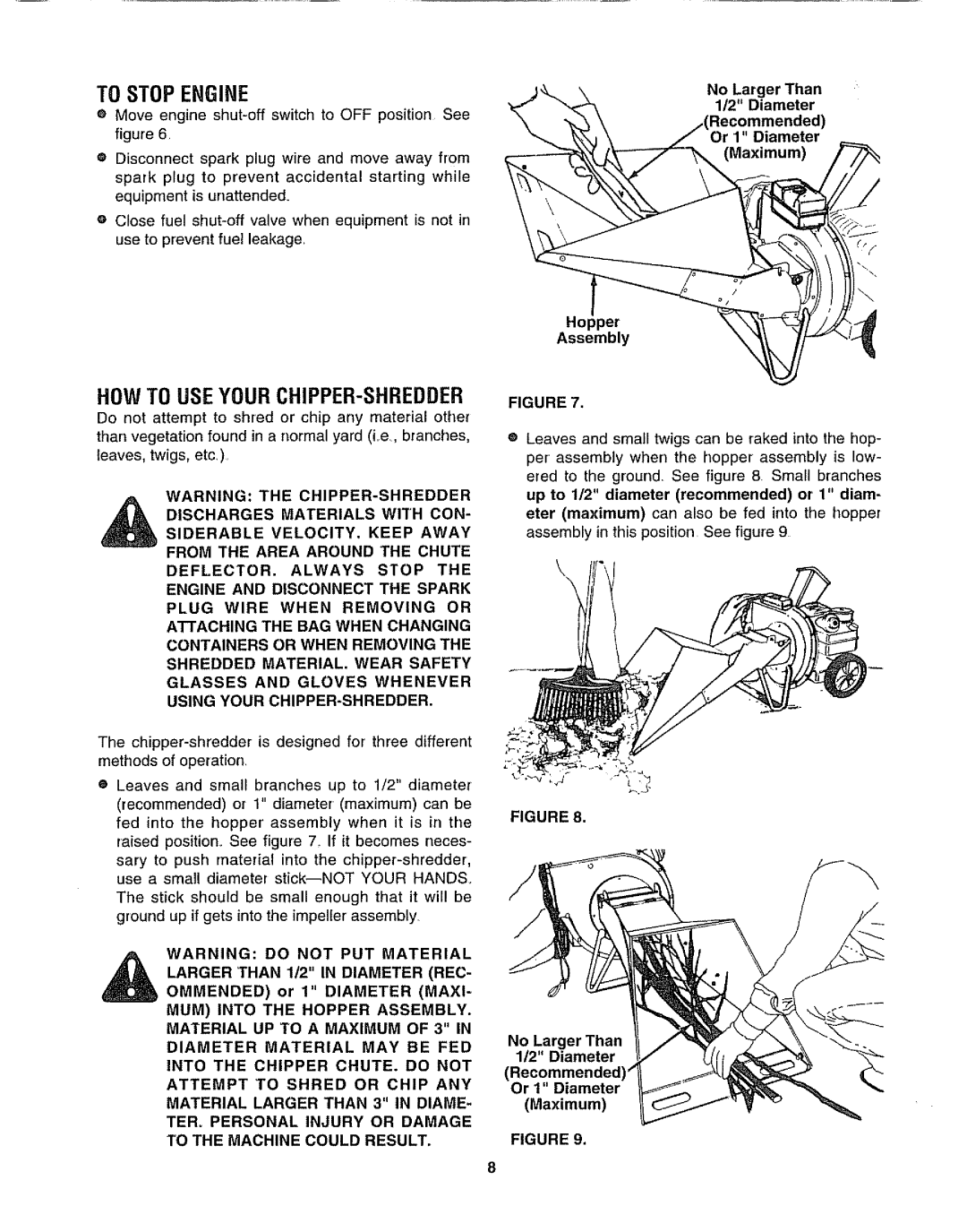 Craftsman 247.795861 owner manual To Stopengine, Howto Useyourchipper-Shredder 