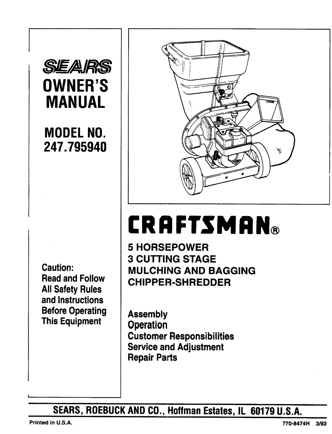 Craftsman 247.79594 manual 