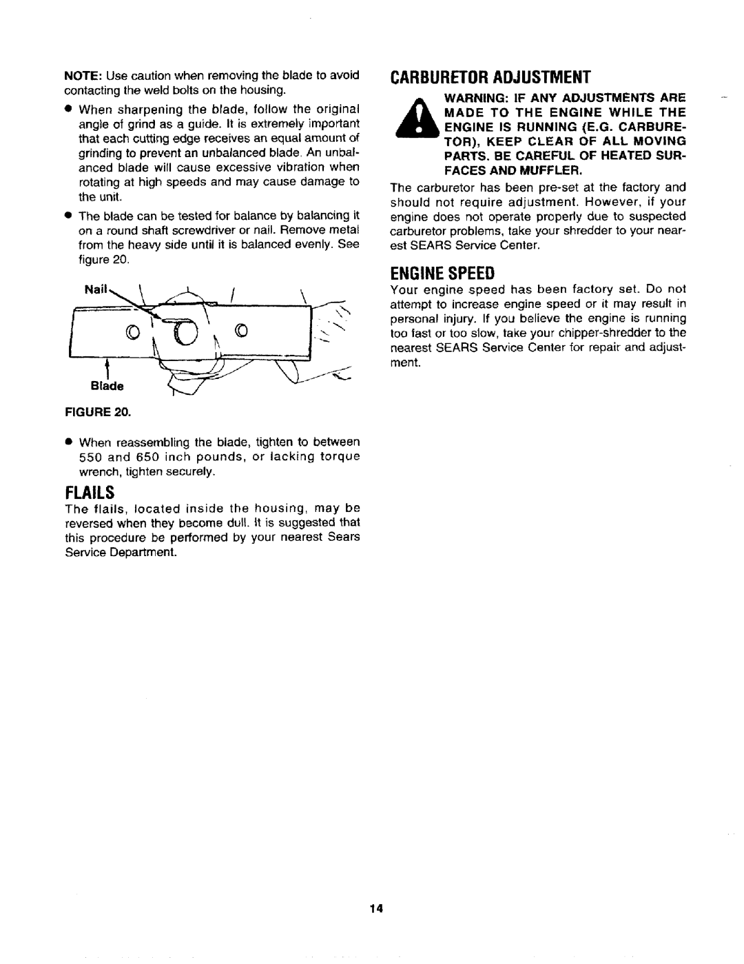 Craftsman 247.795940 manual Flails, Carburetoradjustment, Enginespeed 