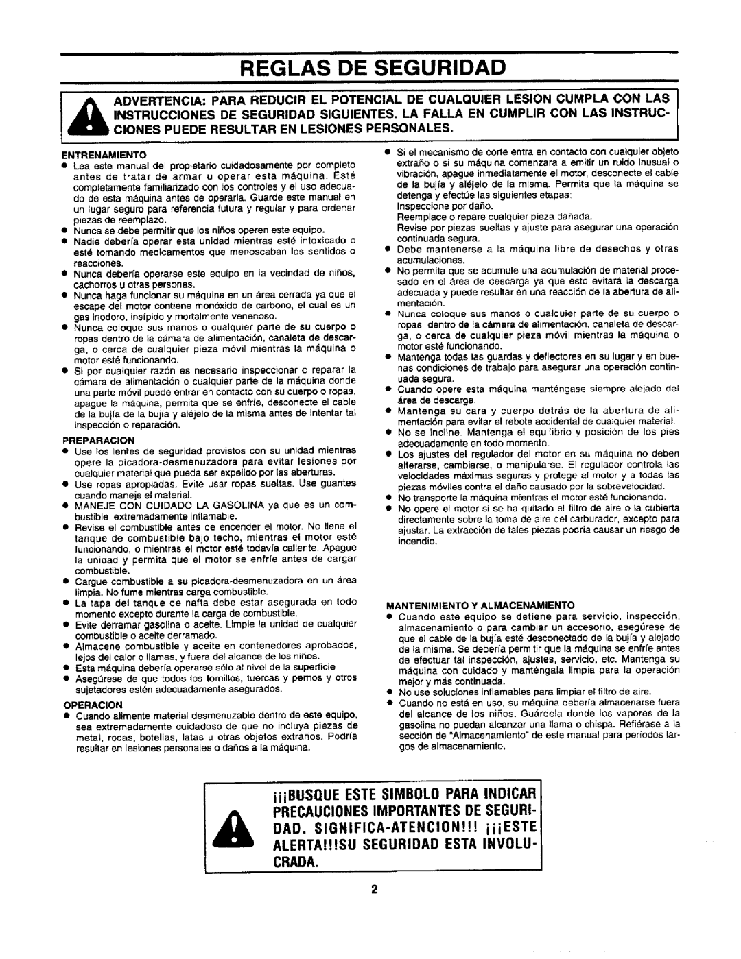 Craftsman 247.795940 manual Reglas DE Seguridad, Entrenamiento 