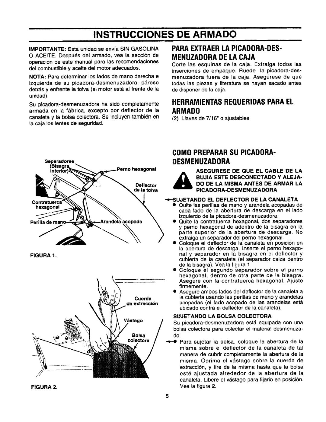 Craftsman 247.795940 manual Instrucciones DE Armado, Paraextraerla PICADORA-DES- Menuzadora DE LA Caja 