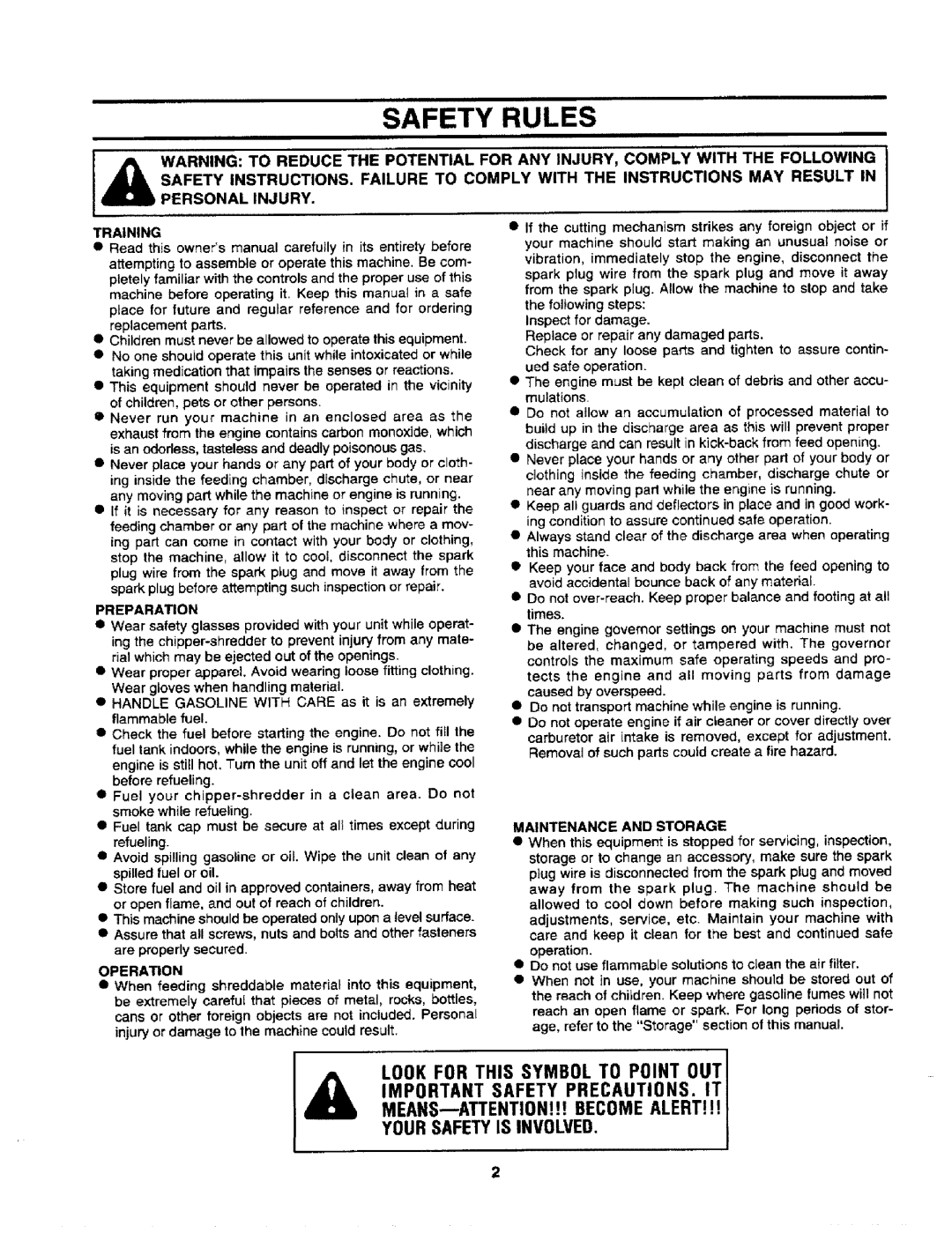 Craftsman 247.795940 manual Safety Rules, Your Safety Is Involved I 
