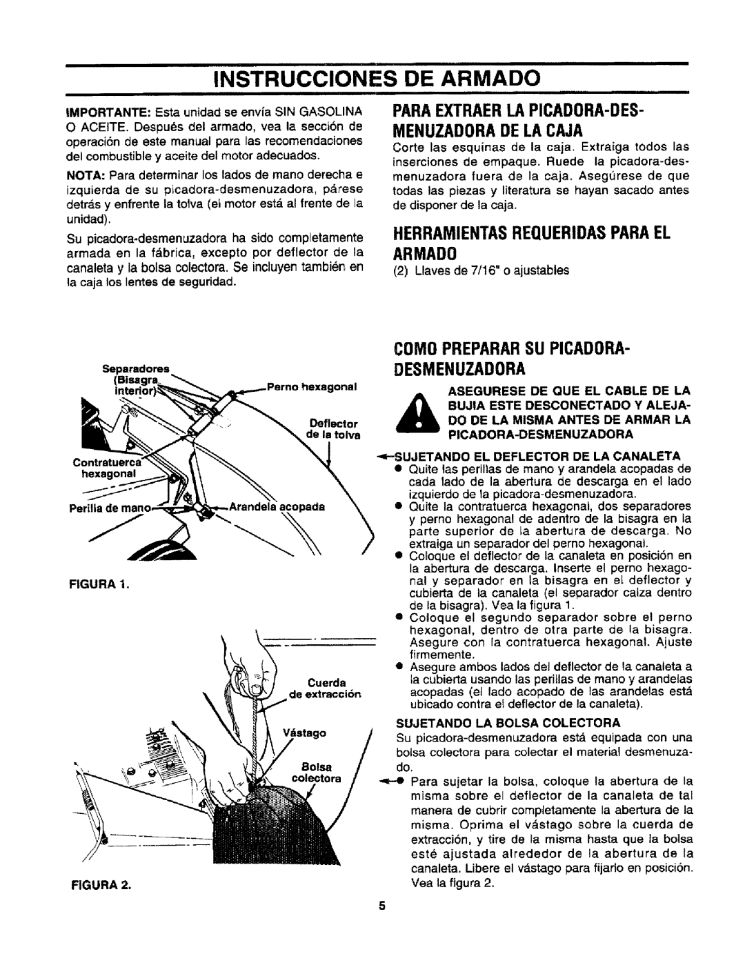 Craftsman 247.795940 manual Instrucciones De Armado, Paraextraerla Picadora-Des-Menuzadora De La Caja 