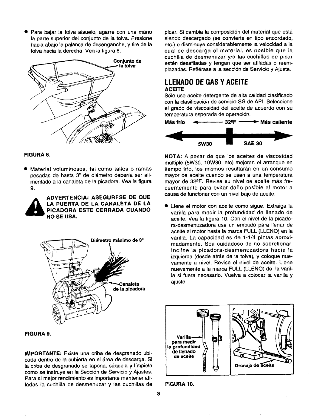 Craftsman 247.795940 manual Llenadode Gas Y Aceite, 5W30 